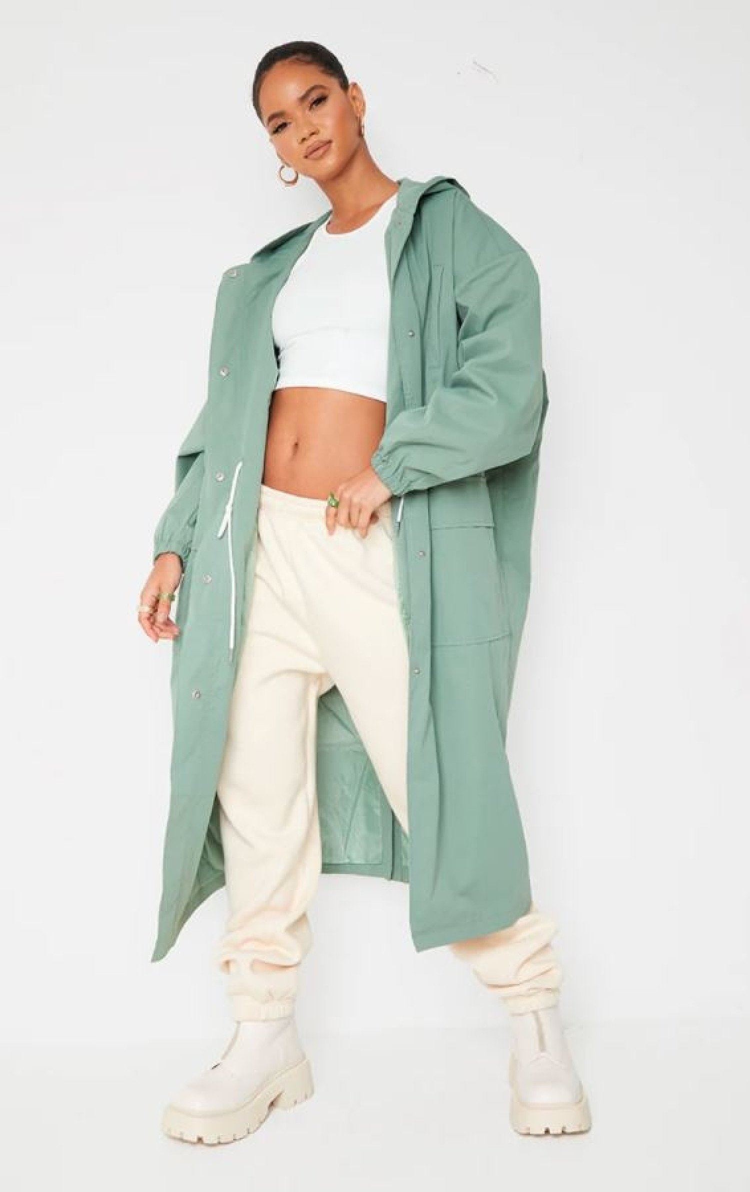 13% OFF - PRETTYLITTLETHING KHAKI ELASTIC WAIST DROP SHOULDER TRENCH COAT!
