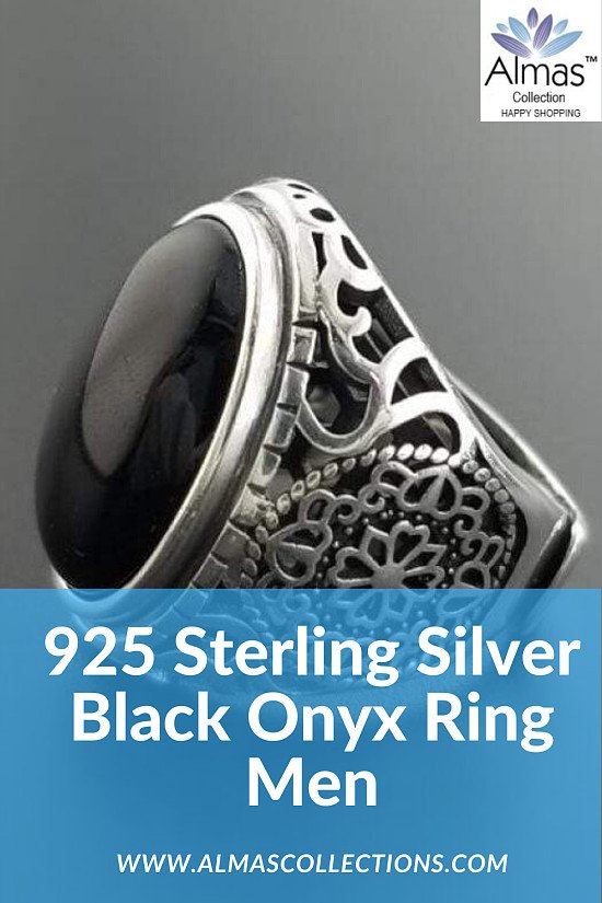 925 Sterling Silver Black Onyx Ring for Men