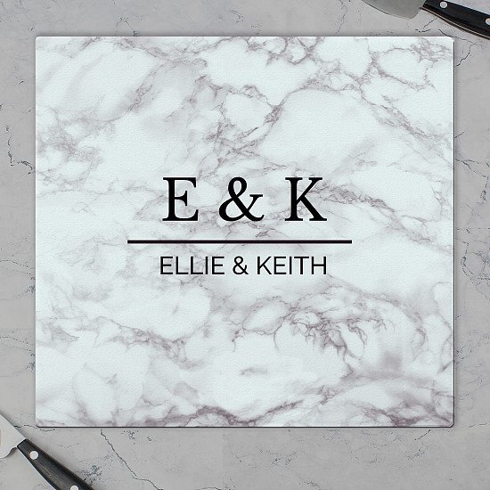 SAVE £5 - Personalised Marble Effect Glass Chopping Board/Worktop Saver