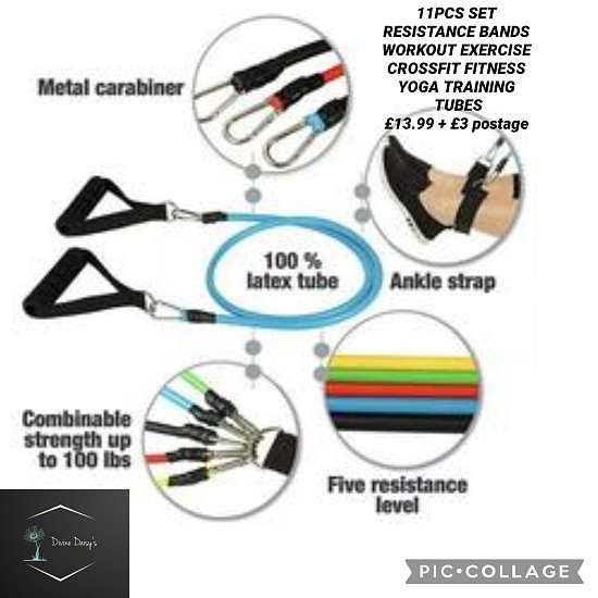 11PCS SET RESISTANCE BANDS WORKOUT EXERCISE CROSSFIT FITNESS YOGA TRAINING TUBES £13.99 + £3 postage