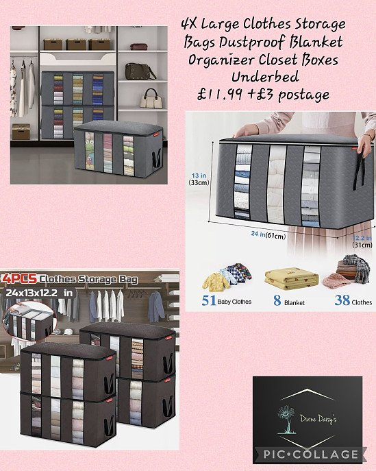 4X Large Clothes Storage Bags Dustproof Blanket Organizer Closet Boxes Underbed £11.99 + £3 postage.