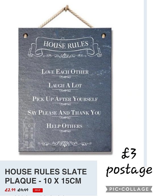 HOUSE RULES SLATE PLAQUE - 10 X 15CM £2.99 + £3 postage.