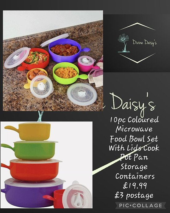 10pc Coloured Microwave Food Bowl Set With Lids Cook Pot Pan Storage Containers 💥£19.99