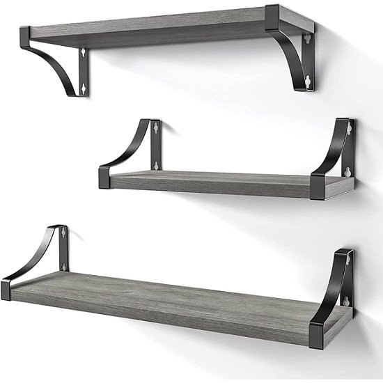 Floating Shelves Wall Mounted Set of 3, Wood Wall Storage Shelves for Bedroom, Living Room