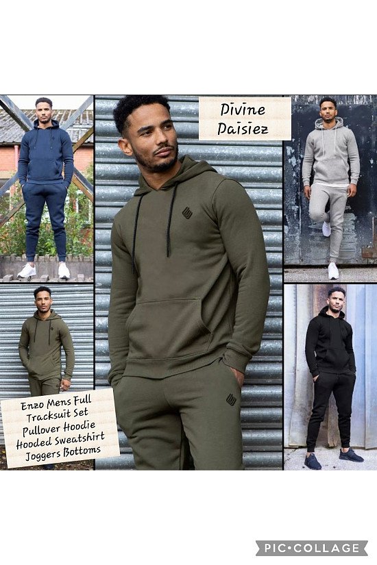 Enzo Mens Full Tracksuit Set Pullover Hoodie Hooded Sweatshirt Joggers Bottoms