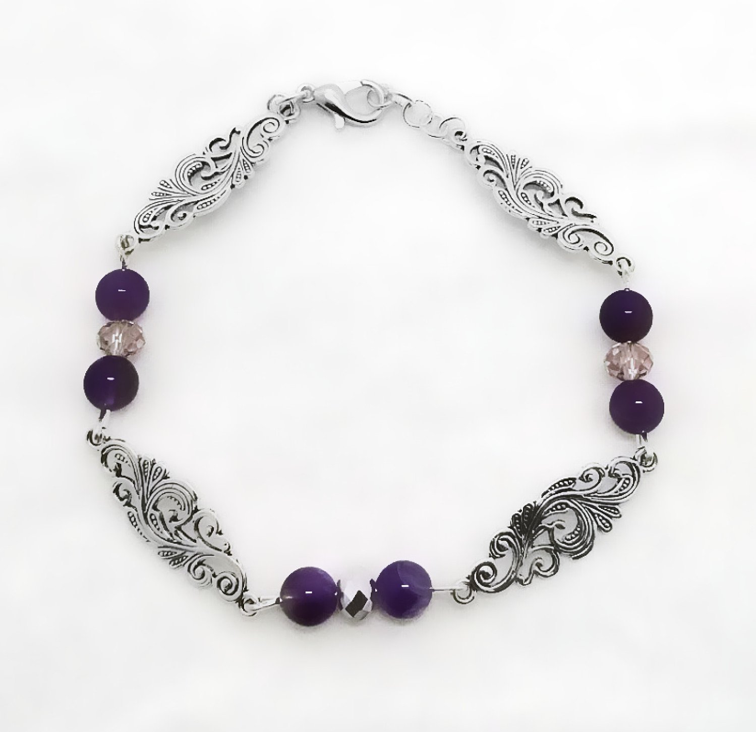 Win this Purple amethyst pink silver crystals silver plated bracelet