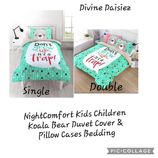 NightComfort Kids Children Koala Bear Duvet Cover & Pillow Cases Bedding Set