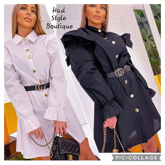 Frill Sleeve Belted Shirt Dress