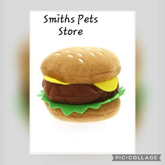 Hamburger plush & squaky dog toy