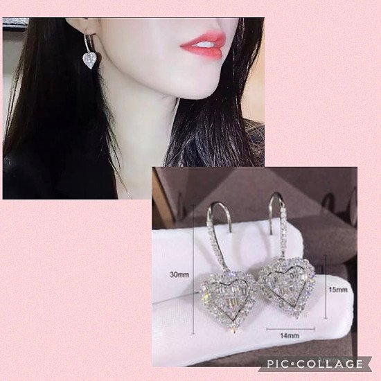 White Gold Plated Love Heart Drop Bling Silver Cubic Zirconia Earrings