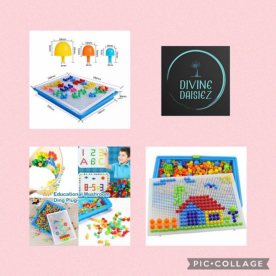 592Pcs Mosaic Peg Board Jigsaw Puzzle Mushroom Nails Educational Toys Kids Gift