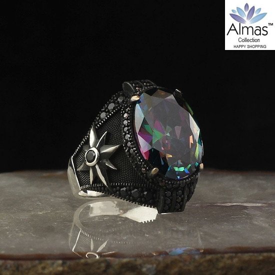 Alexandrite Stone 925 Sterling Silver Ring for Men