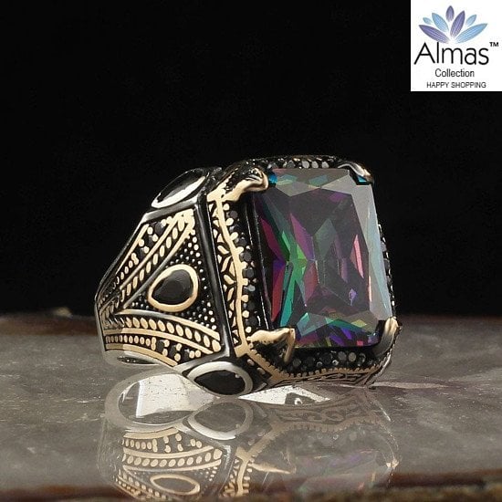 Alexandrite Stone 925 Sterling Silver Ring for Men