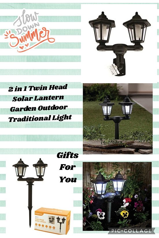 2 in 1 Twin Head Solar Lantern Garden Outdoor Traditional Light
