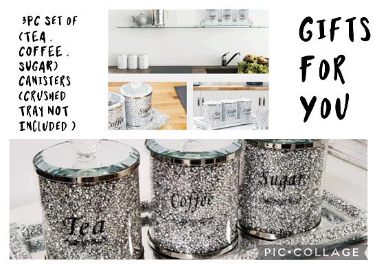 XXL Crushed Diamond Crystal Tea Coffee Sugar Canisters Silver