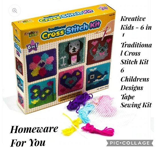 Kreative Kids - 6 in 1 Traditional Cross Stitch Kit 6 Childrens Designs Tape Sewing Kit.