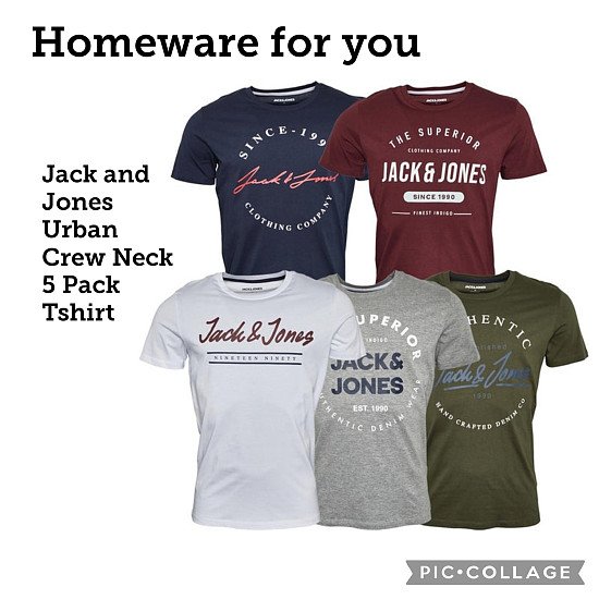 Jack and Jones Urban Crew Neck 5 Pack Tshirt.