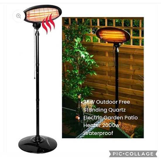 2KW Outdoor Free Standing Quartz Electric Garden Patio Heater 2000w Waterproof
