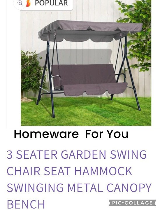 3 SEATER GARDEN SWING CHAIR SEAT HAMMOCK SWINGING METAL CANOPY BENCH
