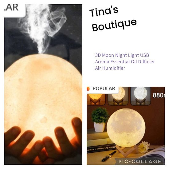 3D Moon Night Light USB Aroma Essential Oil Diffuser Air Humidifier