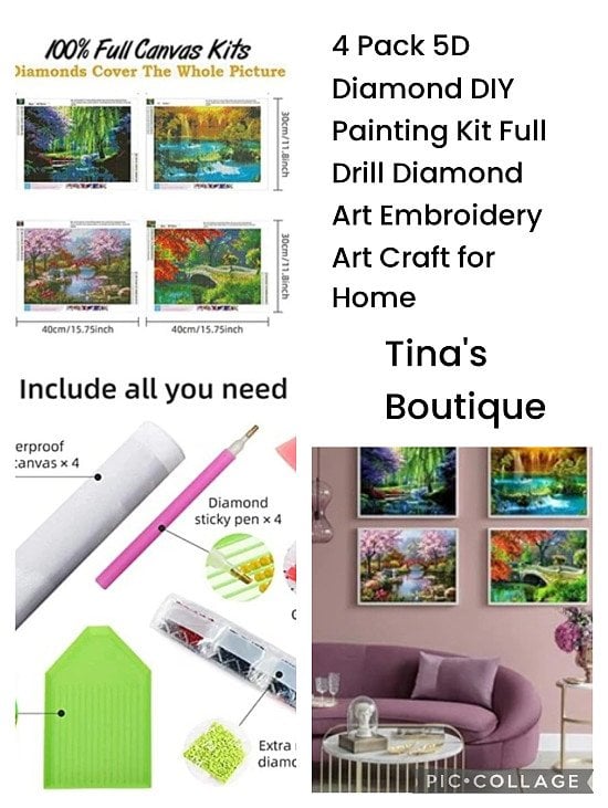 4 Pack 5D Diamond DIY Painting Kit Full Drill Diamond Art Embroidery Art Craft for Home