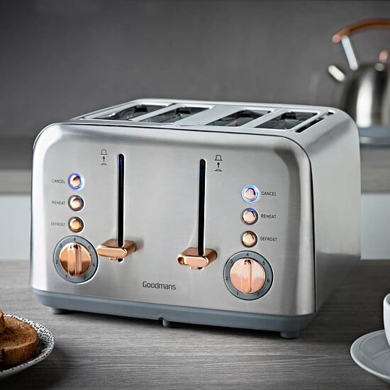 SAVE Goodmans Stainless Steel 4 Slice Toaster Rose Gold B&M