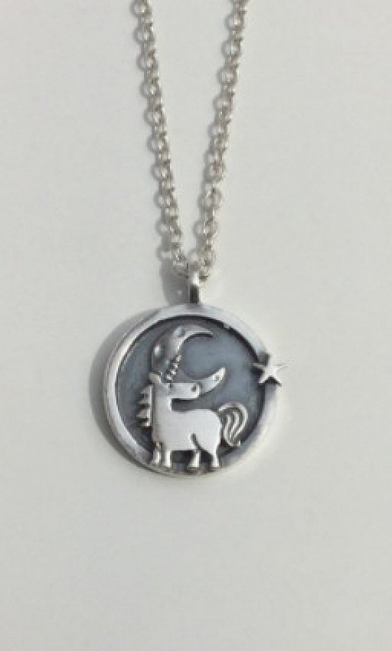 Unicorn Moon & Star Circle Pendant